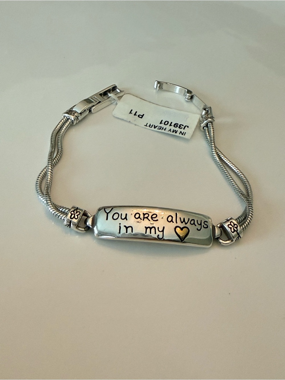 Brighton Silver Sentiment Bracelet with Gold Heart Accent